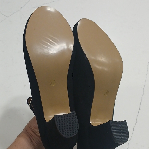 Chic Black Heeled T-Strap Shoes Sz 46 Fit Sz 12 American New Without Tag Or Box - Picture 6 of 7